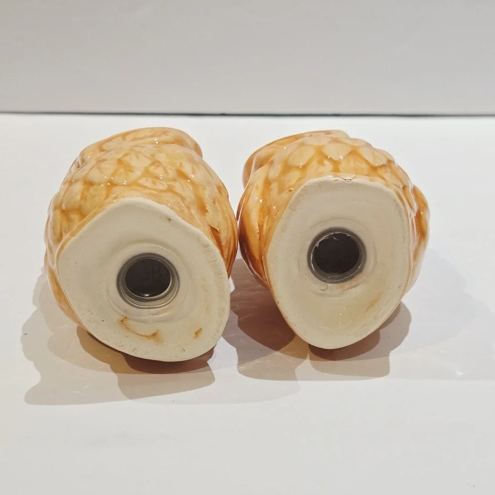 Ceramic Owl Salt & Pepper Shakers New Beige Orange 3